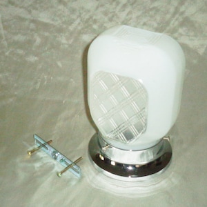 Chrome Ceiling Light Fixture or Wall Sconce w Clear & White Light Cover Vintage