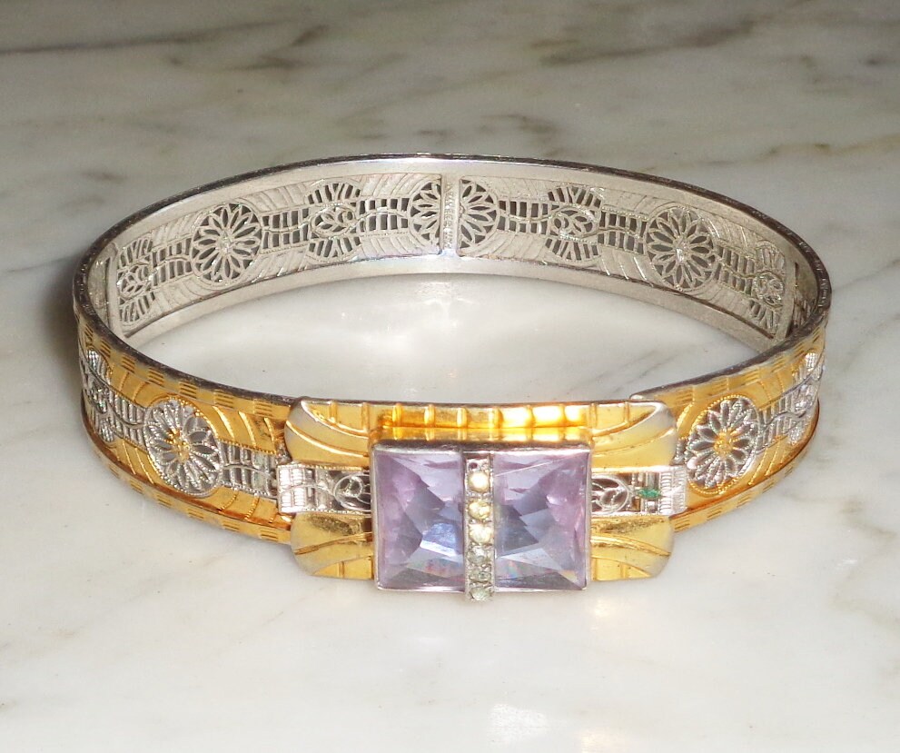 Cuff Bracelet Yellow Red Purple Abstract Nontarnish Rhodium on Sterling Silver Cuff Bracelet Yellow Red Purple Abstract Nontarnish Rhodium on Sterling Silver