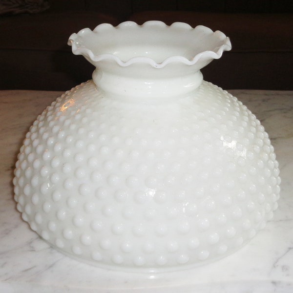 Ruffled Rim Hobnail White Milk Glass 10 1/2x6 5/8in Hurricane Lamp Shade vintage