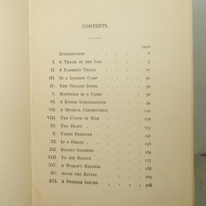 May include: Open book displaying the contents page of a book. The title "CONTENTS" is at the top, followed by a list of chapter titles and page numbers. The text is in black font on a cream-colored page.