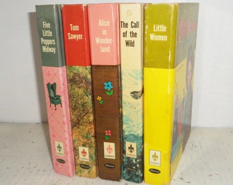 Whitman Classics Vintage Hardcover boeken ~ Call of THE Wild, Tom Sawyer, Alice in Wonderland, Little Women & Five Little Peppers Midway