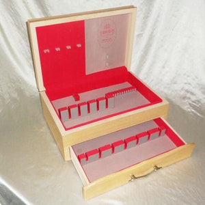 1881 Rogers Oneida Red Velvet Anti-Tarnish Wooden Flatware Silverware Chest with Bottom Drawer