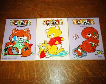 Critter Sitters 1983 Morgan Inc Connor Toy Playskool style Wood Puzzles ~ Beaver Cat Fox