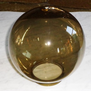 Large 8 inch Shinny Amber Colored Glass Ball Orb Globe, Vintage, 3 1/8in Fitter rim