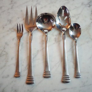Cambridge Stainless Codie Set of 5 Serving Pieces ~ Ladle, Meat Fork, Serving & Sugar Spoons, Pickle Fork