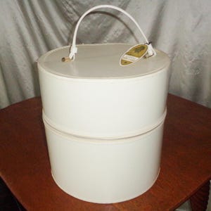Miner Peruk Hattlåda Vit Vinylbärare Swiet Zipper 1960-talsbagage, Vintage MCM