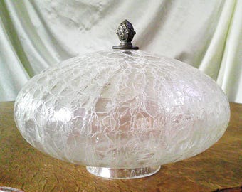 Vintage 11 inch Crackle Glass Oval Orb Globe Ceiling Light Cover w 4" Fitter Rim