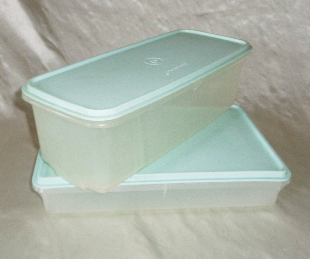 Tupperware Vintage Sheer White W Blue Lids Square & Rectangle Storage ...