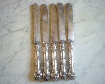 Wm A Rogers & Son SXR Hanover Silver Plate 9 1/2 inch Set of 5 Hollow Handle Dinner Knives