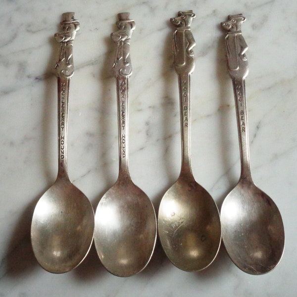 Yogi Bear & Huckleberry Hound HBP Old Company Silver Plate IS 6 inch Child Teaspoons, Set of 4