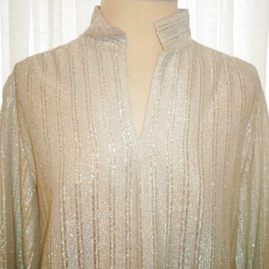 Vintage Judy Bond Size 14 Womens Silver Sleeve Blouse Shirt w Elastic Cuffs & Waist Seam image 3