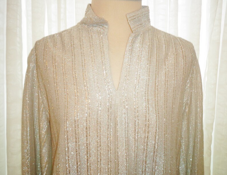 Vintage Judy Bond Size 14 Womens Silver Sleeve Blouse Shirt w Elastic Cuffs & Waist Seam image 3