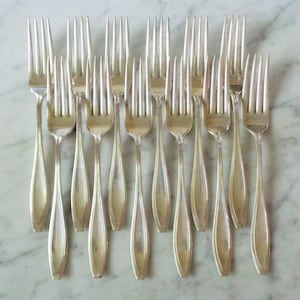 12 Adonis Pat Apr 17 17 Simeon L George H Rogers Co XII Silver Plate 7in Dinner Forks