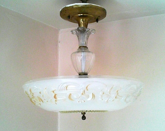 Lámpara colgante antigua Art Déco pesada de 15" con forma de flor de lirio tigre, de latón y cristal, con 3 focos eléctricos