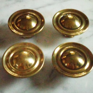 Set of 4 Hollow Brass Bullseye Cabinet Door Drawer Pull Knobs - 1 1/2 inch