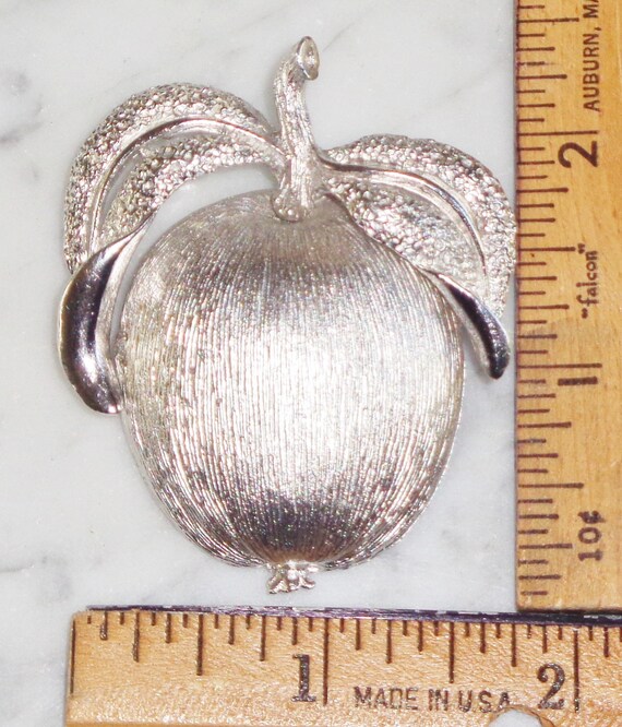 Apple Brooch Sarah Cov Silver Tone Metal Vintage … - image 3