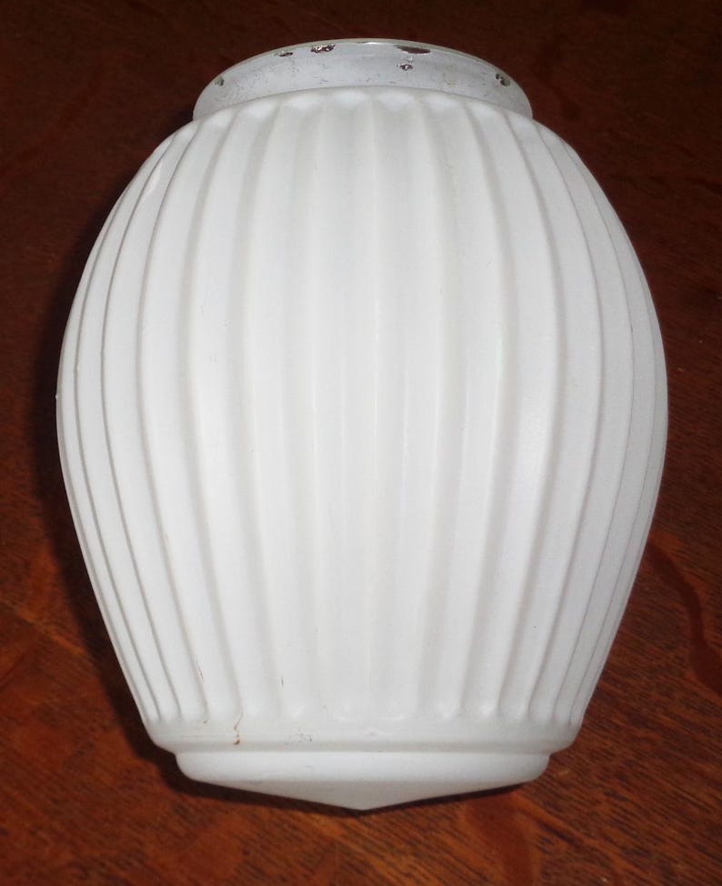 Light Fixture Rim White Ribbed Glass Light Fixture Cover W 3 1/4 Inch Fitter Rim, Vintage ...