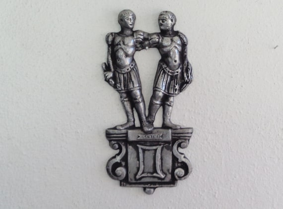 Gemini Zodiac Metal Wall Hanging, 8 1/2 by 4 inch, Vintage