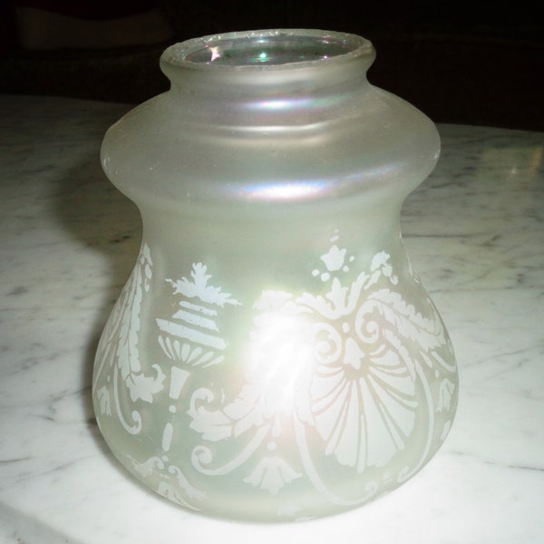 Antique Floral Acid Etched Iridescent Glass Ceiling Wall Sconce Glass Replacement Lamp Shade