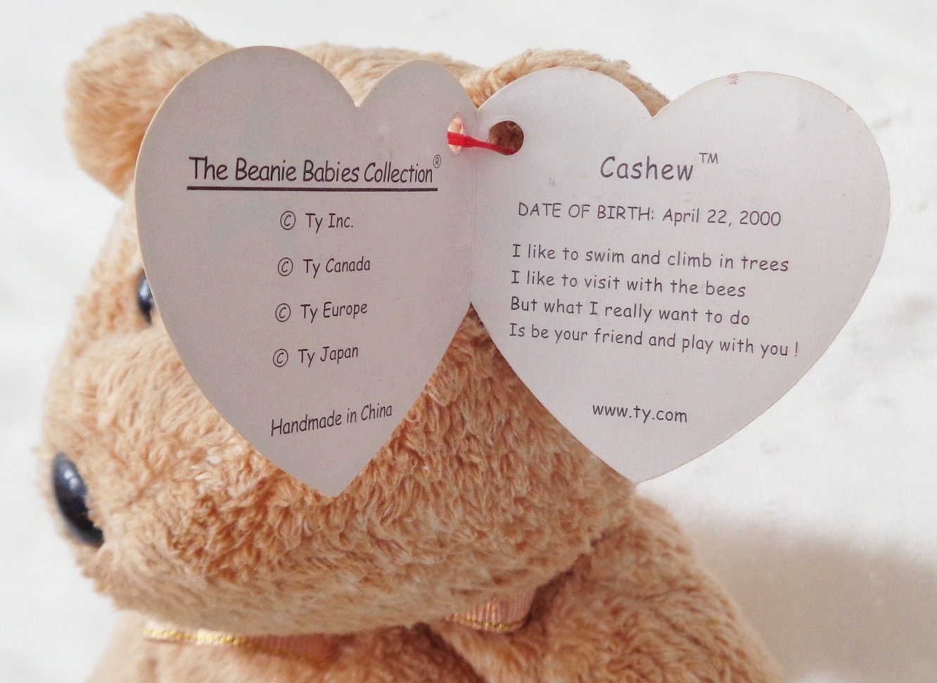 2000 Ty Beanie Babies Cashew Bear Bday April 22, 2000 W Error Tags