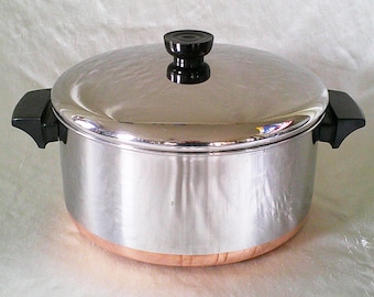 Olla de hierro fundido con tapa Revere Ware de 1801, revestida de cobre, 4 1/2 cuartos de galón -78 Clinton Ill