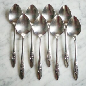 1881 Rogers Stainless Oneida Ltd Spring Valley Set of 8 Table Soup Spoons