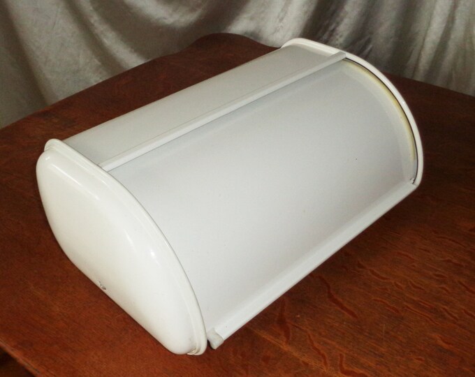Roll Top White Metal Bread Box, Vintage Etsy