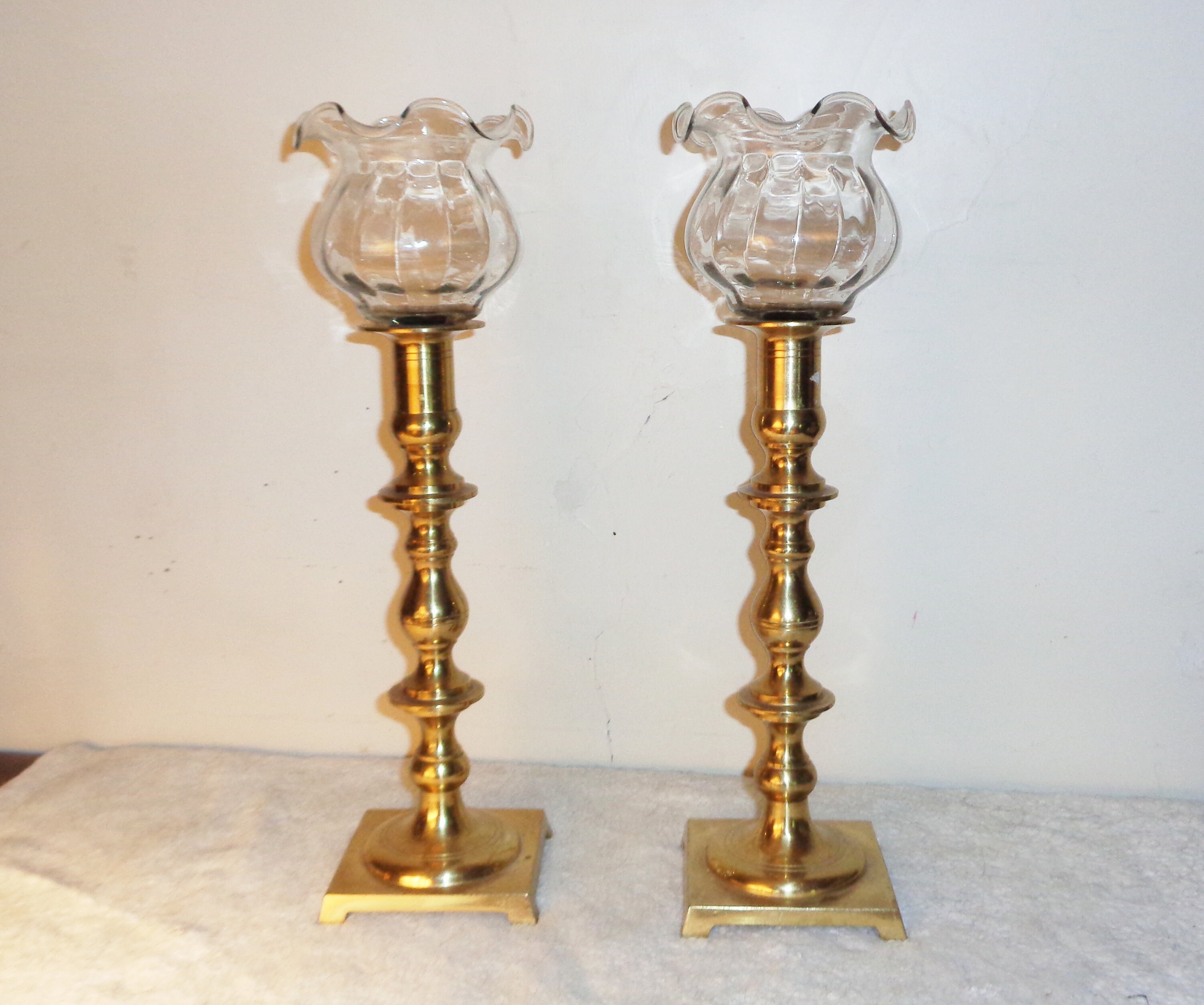 2 brass glass candle holders vintage extraordinary candlesticks mid