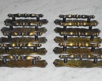 10 Carriage House Amerock #176Cabinet Drawer Pull Handles w Back Plates, Vintage Mid Century Modern Rustic