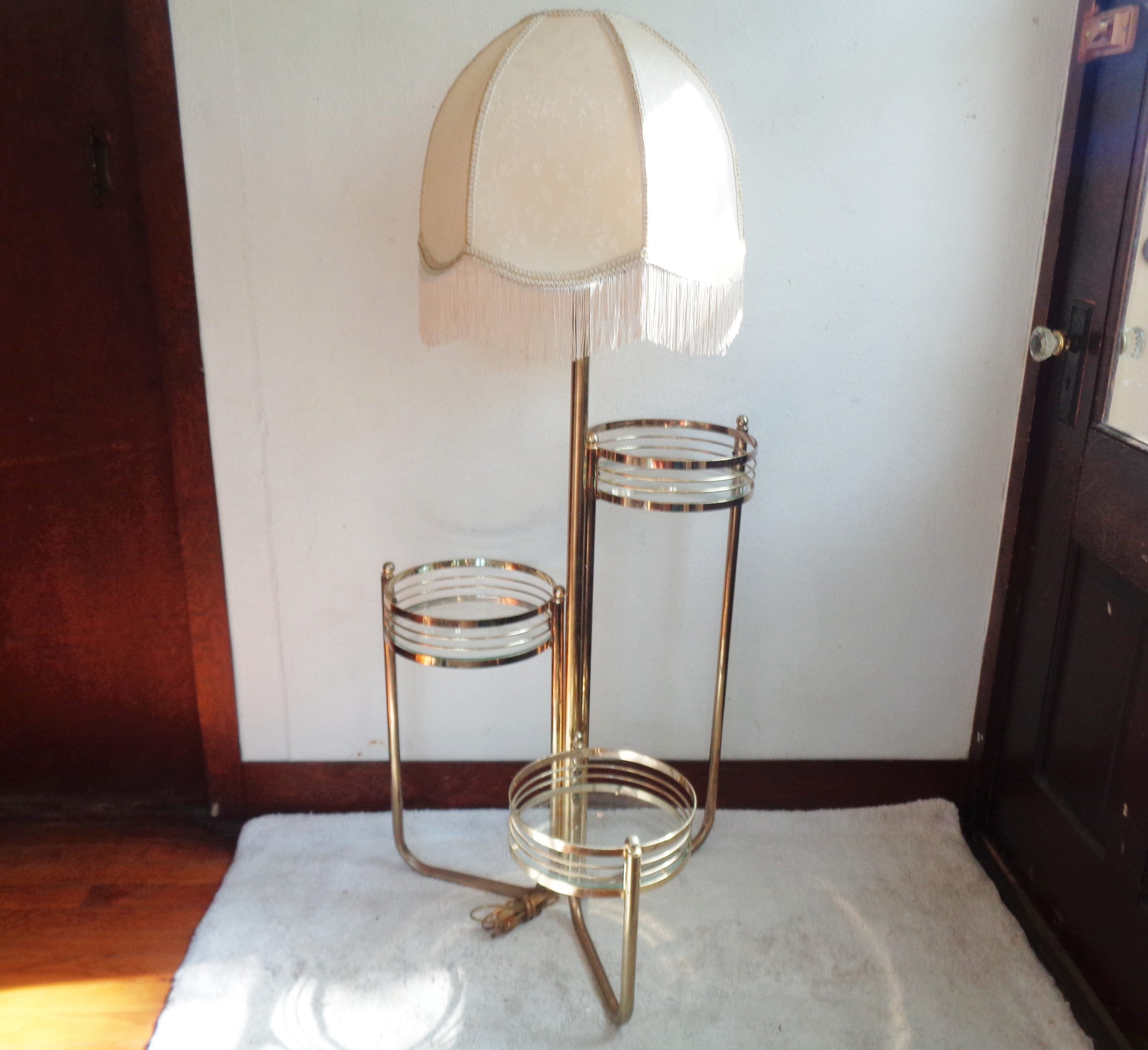 1970s Metal Rod 3 Tier Etagere Plant Stand Floor Lamp Retro