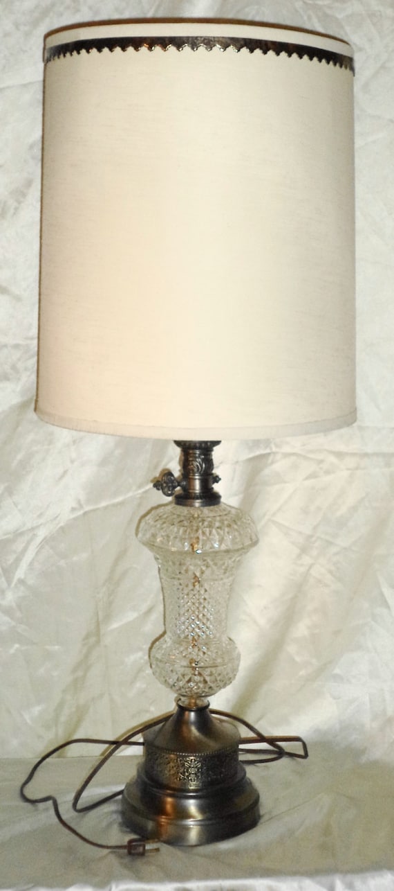 Diamond Point Glass Brass Metal Table, Old Table Lamps Glass