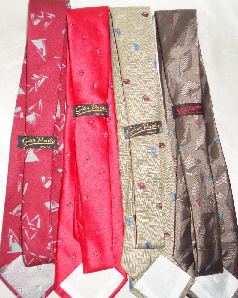 Gian Paolo Italia Silk & Polyester 4 Vintage Mens Neck Tie's 1980s Red Brown Tones image 3