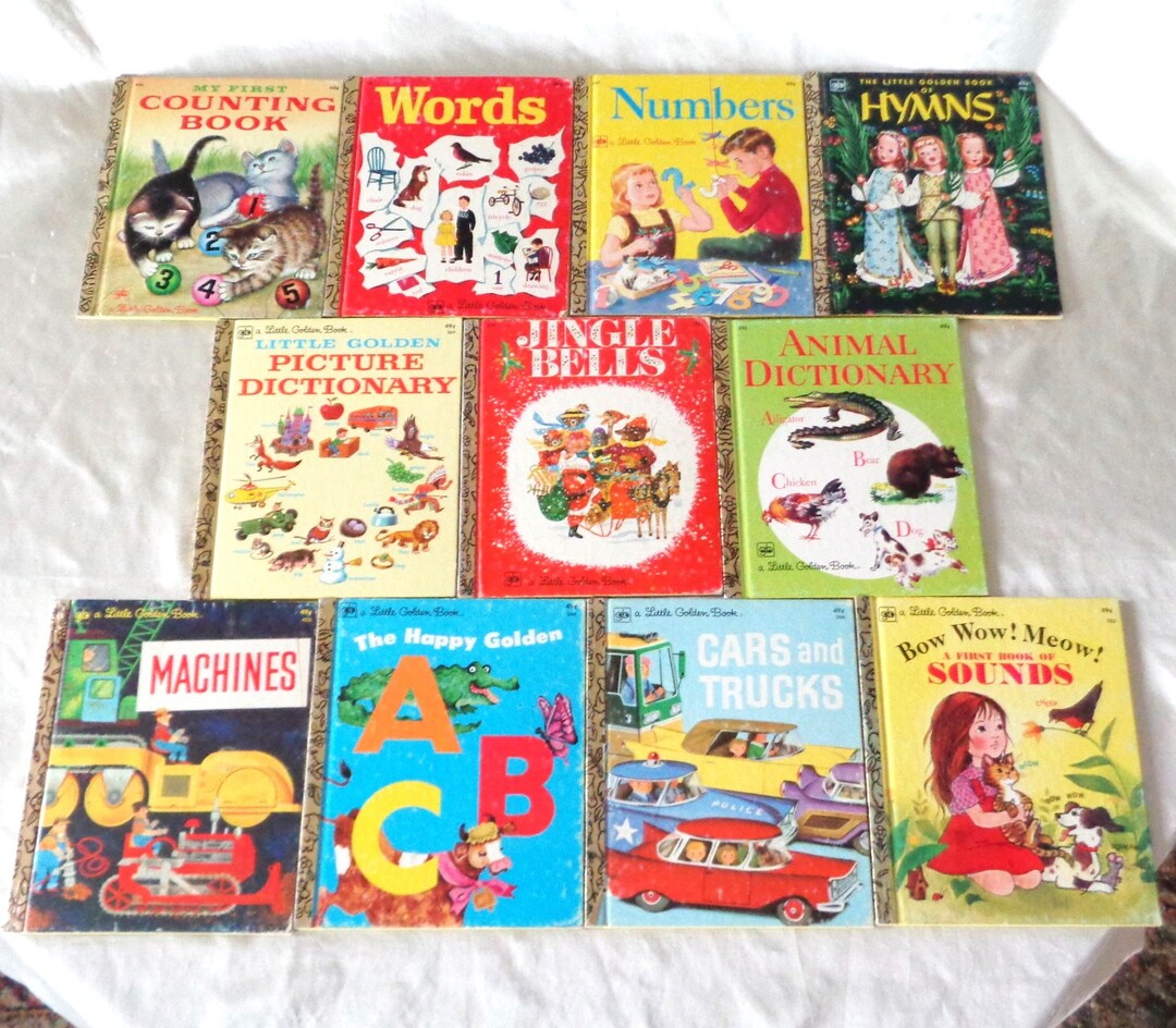11 Vintage 49c CP Little Golden Books Numbers, Jingle Bells, Words