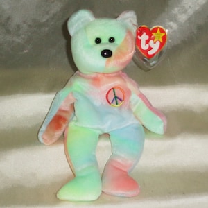 Ty Beanie Babies 1996 Peace The Bear Error Tags PE Pellets #7