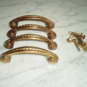 Brass Bullseye Scroll Cabinet Door Drawer Pull Handles, set of 4 Vintage