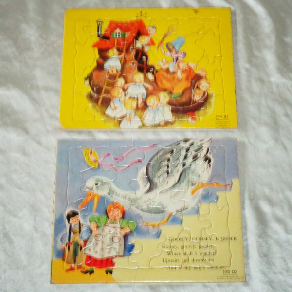 Puzzles~ Old Woman Who Lived in a Shoe and Goosey Goosey Gander ~ Grosset & Dunlap Sifo Co 1956