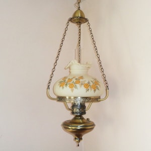 Gone With The Wind Hand Painted Flower Hurricane Hanging Lamp Fenton (Signed)