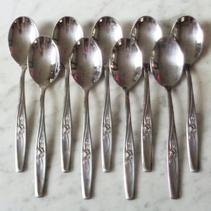 Random Rose Luxury Stainless USA IS 6 3/4 inch Set of 9 Table Soup Spoons