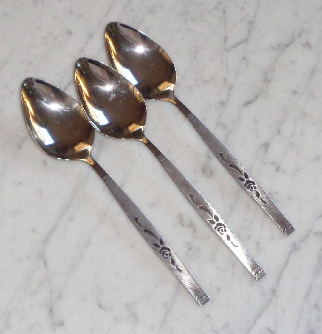 3 Oneidaware Stainless Rosewood 8 1/4 Inch Serving Spoons Etsy