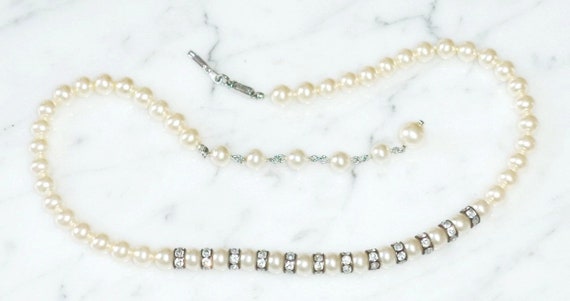 Crown Trifari Necklace Rhinestone & Pearl Hook Vi… - image 4