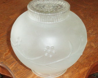 Flower Grape Leaf Globe Light Cover Vintage White & Clear Round -3 1/4" Fitter
