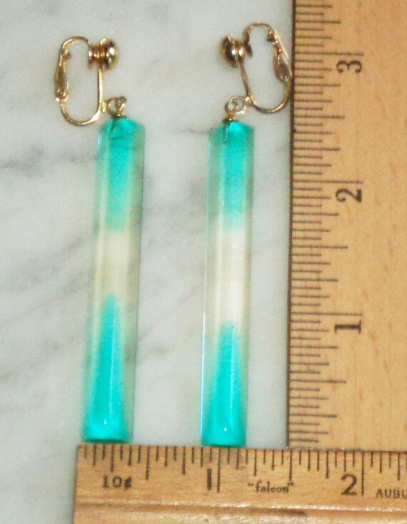 Lucite Triangle Bar Clip On Dangly 3 inch Earring… - image 4