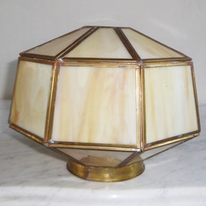Caramel Stained Glass Slag Ceiling Pendent Hanging Light Cover 24 Panel Vintage