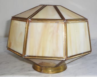 Caramel Stained Glass Slag Ceiling Pendent Hanging Light Cover 24 Panel Vintage