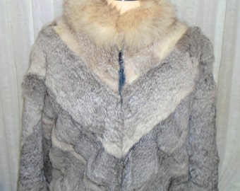 Hippie Mod Konijn Bont Rits Jas - Greys Browns Tans, Vintage Split End Ltd