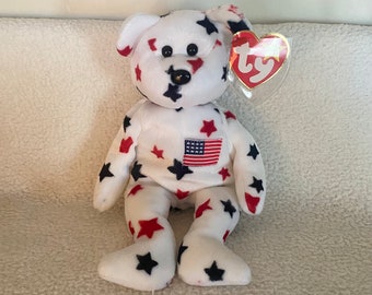 Ty Beanie Babies Baby 1998 Glory Bear bday July 4 1997 w Error Tags PE Pellets