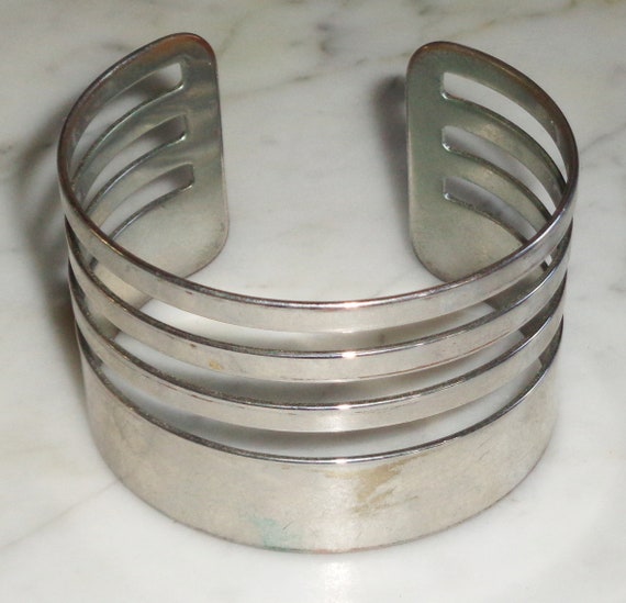 Stainless Silver Tone Metal Cuff Bracelet - image 1