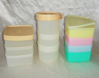 10 Retro Vintage Tupperware Pastel & White Storage Containers with lids ~ Round and Rectangular ~ #311 and #250