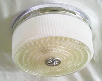Chrome Flush Mount Kitchen Ceiling Light Fixture, 1940s Vintage 10.5" Art Deco