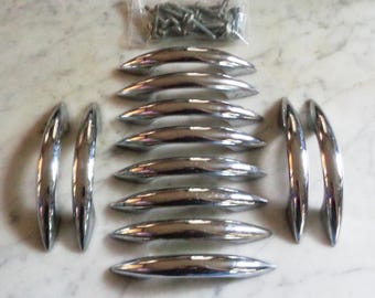 12 Hollow Sleek Chrome Cabinet Door Drawer Pull Handles - 4 5/8" Vintage MCM